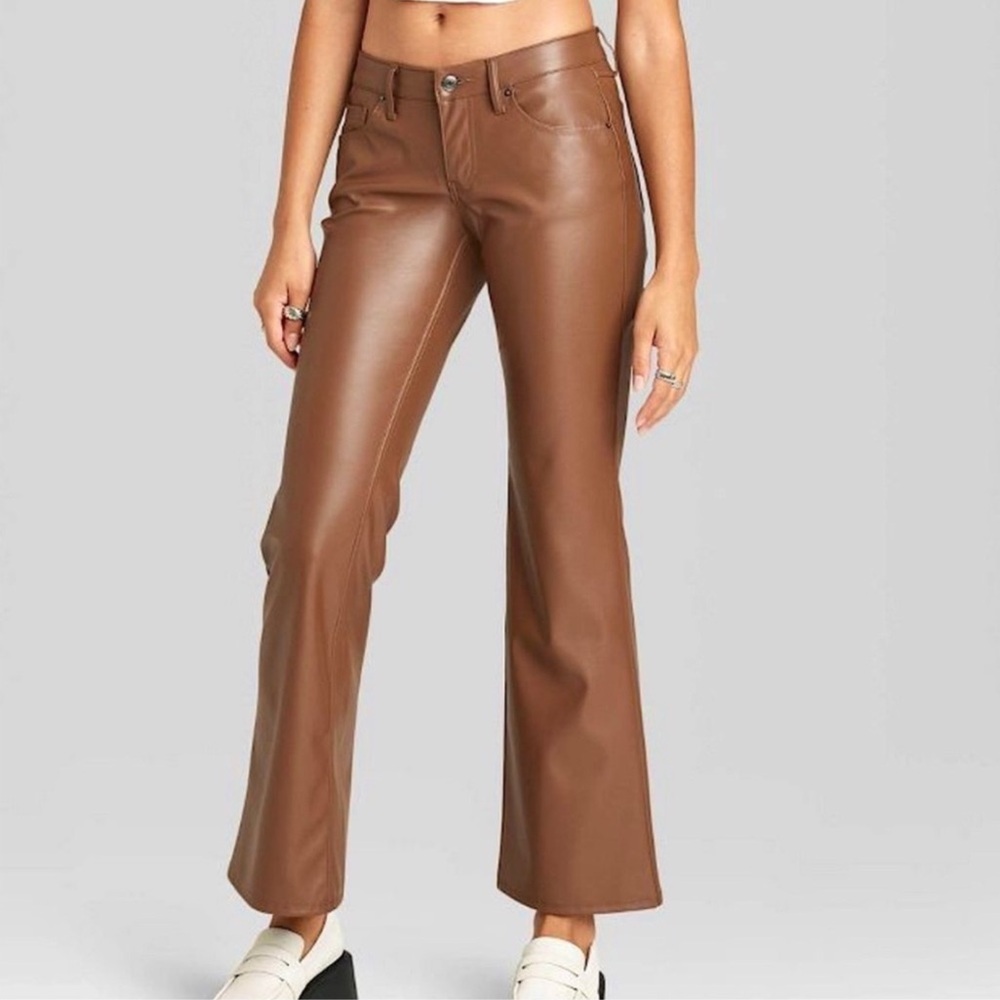 NWT Brown Low Rise Flare Faux Leather Pants